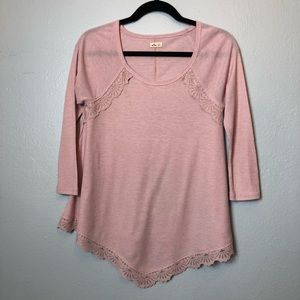 Hollister Light Ribbed Pink Top with Lace trim